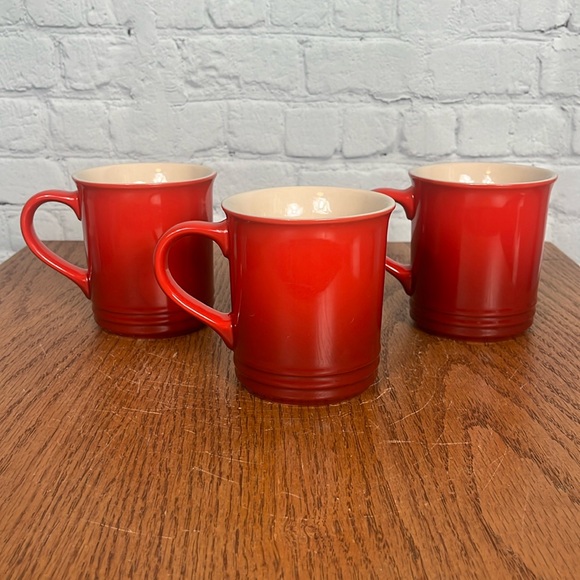 Le Creuset Stoneware Coffee Mugs Set of 3 In Cerise - 12 oz - Picture 1 of 5